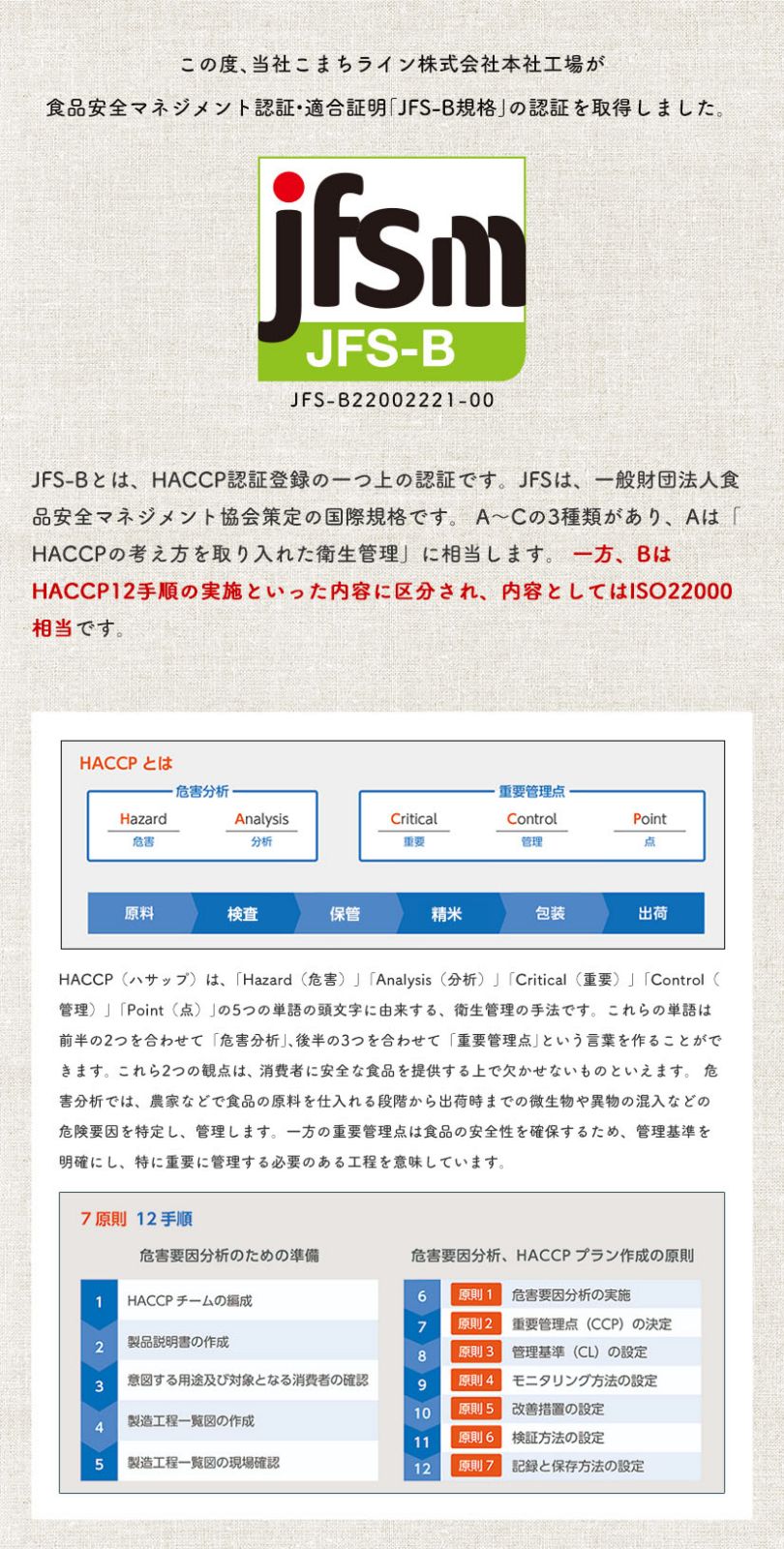 JFS-B規格認証取得